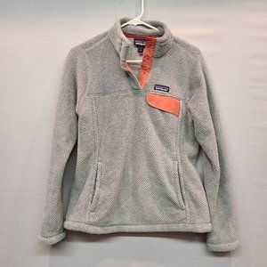 Patagonia Fleece Re Tool Snap Pullover Gray Peach Sweater Womens Small Jacket